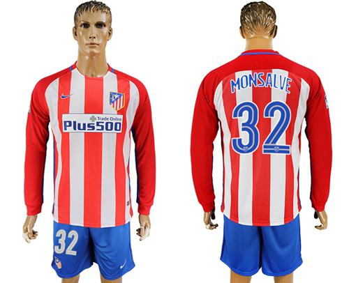 Atletico Madrid #32 Monsalve Home Long Sleeves Soccer Club Jersey
